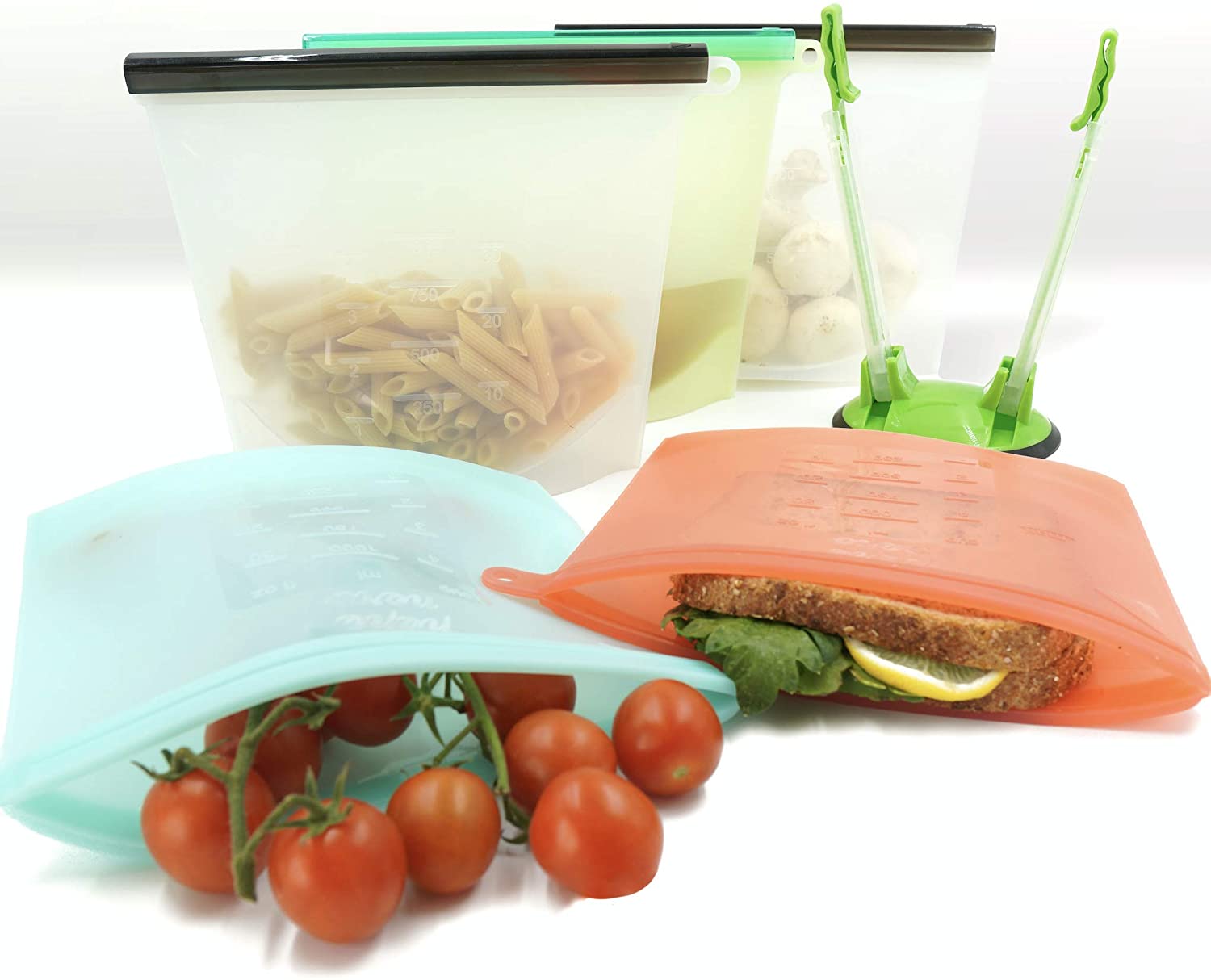 Zip Top Reusable Silicone Storage Bags Keep Food Fresh Longer in the Fridge